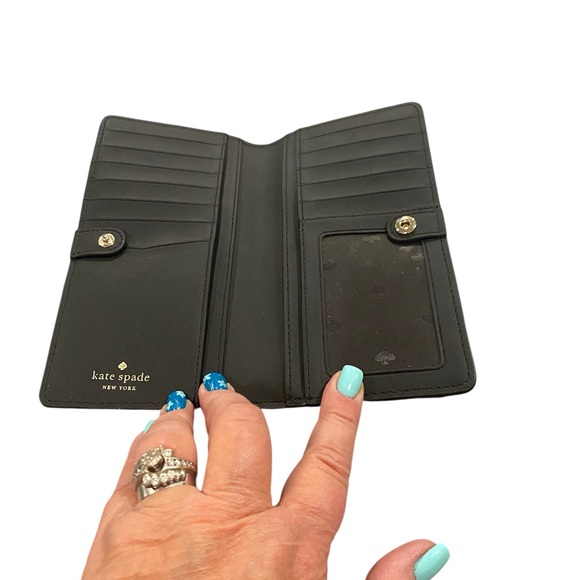 Kate Spade Black Slim Bifold Wallet with Pink & White Polka Dots EUC - Picture 9 of 11